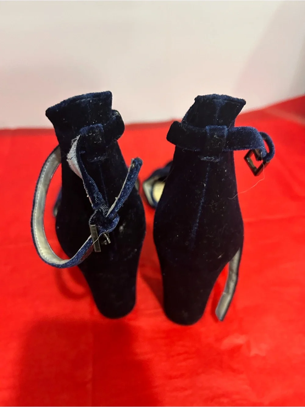 Vince Camuto Navy Velvet Open-Toe Ankle-Strap Heels